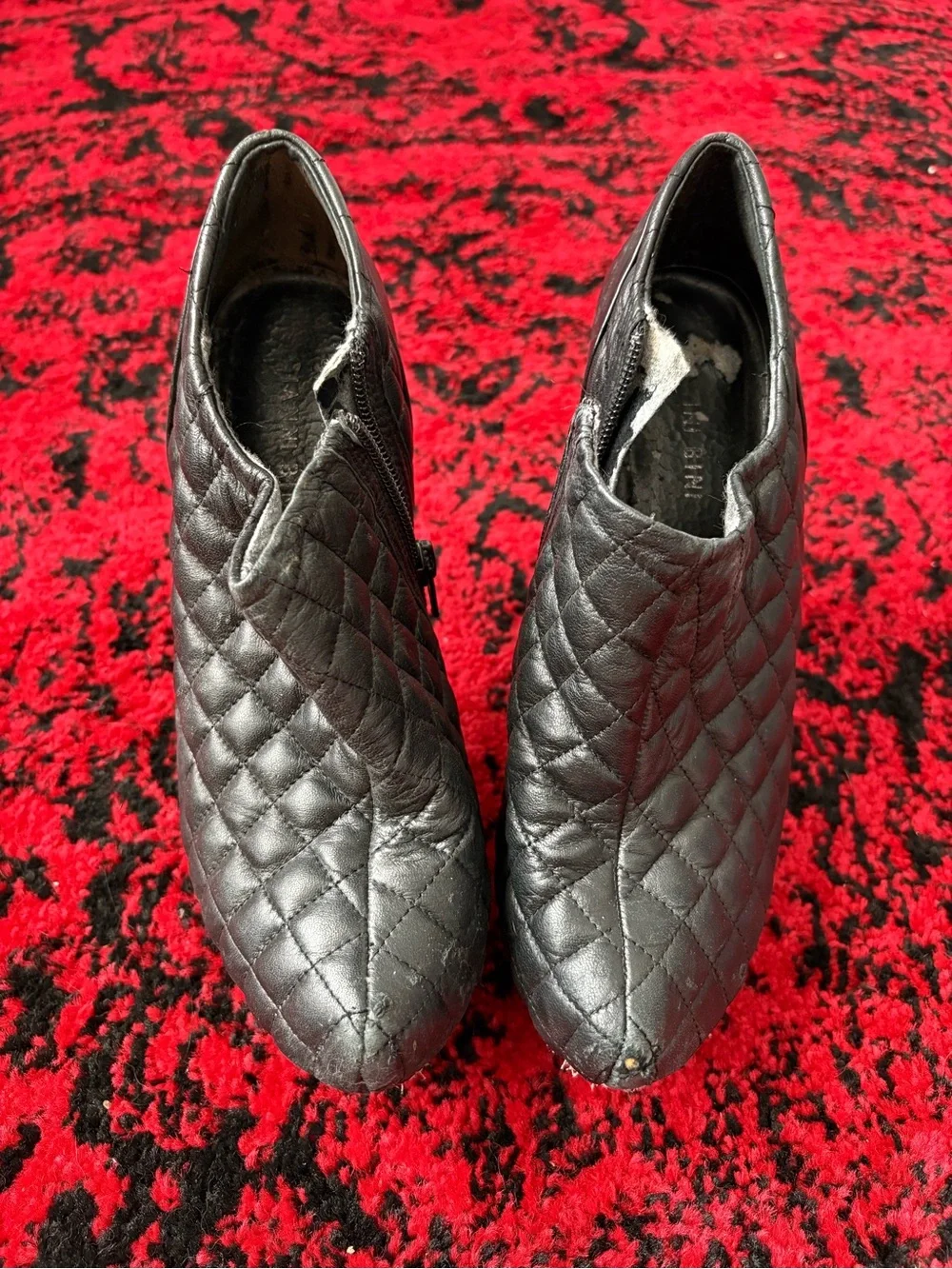Women’s Black Quilted High Heel Ankle Booties with Side Zip